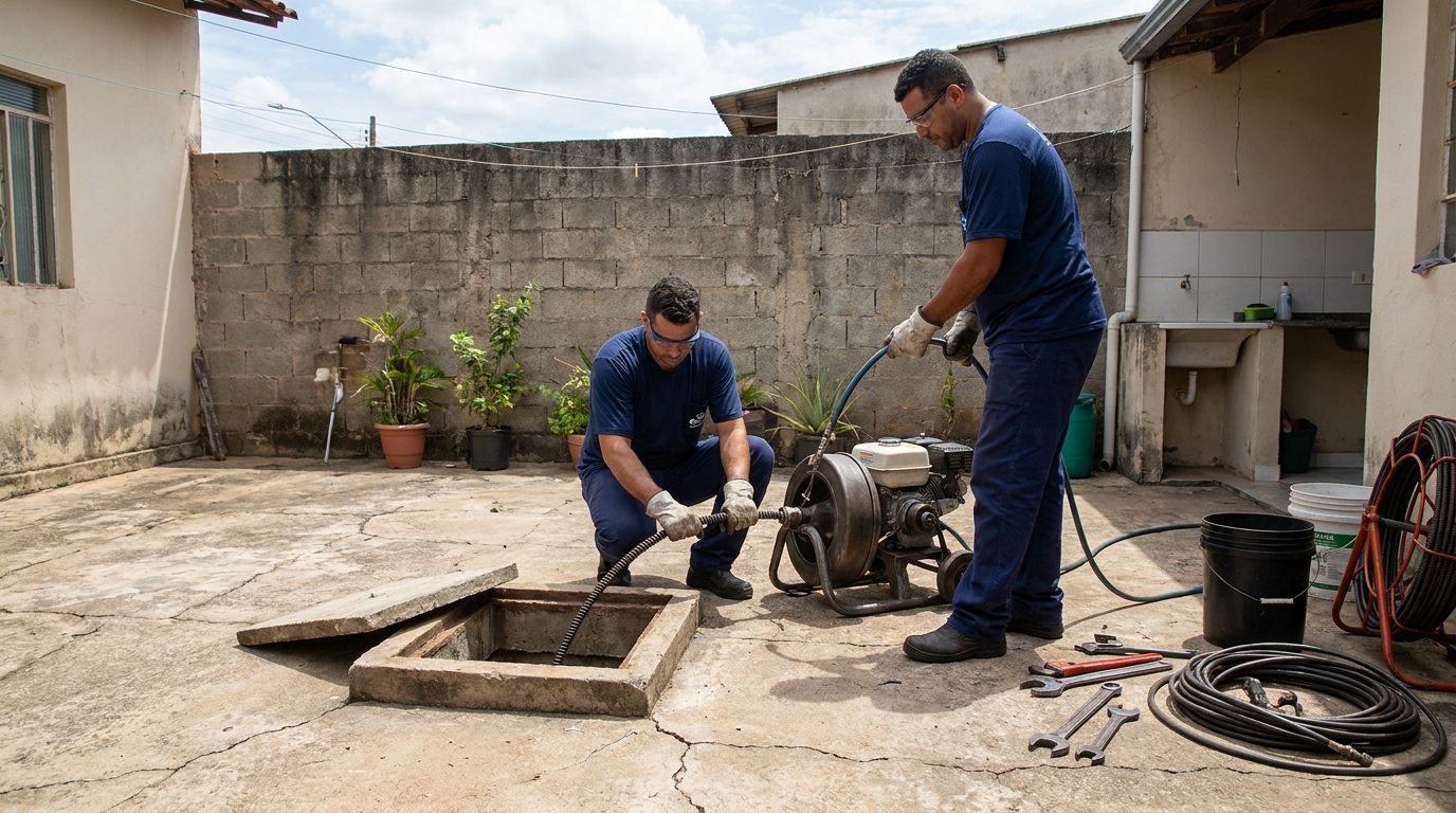 Desentupimento de esgoto residencial em Joinville‑SC