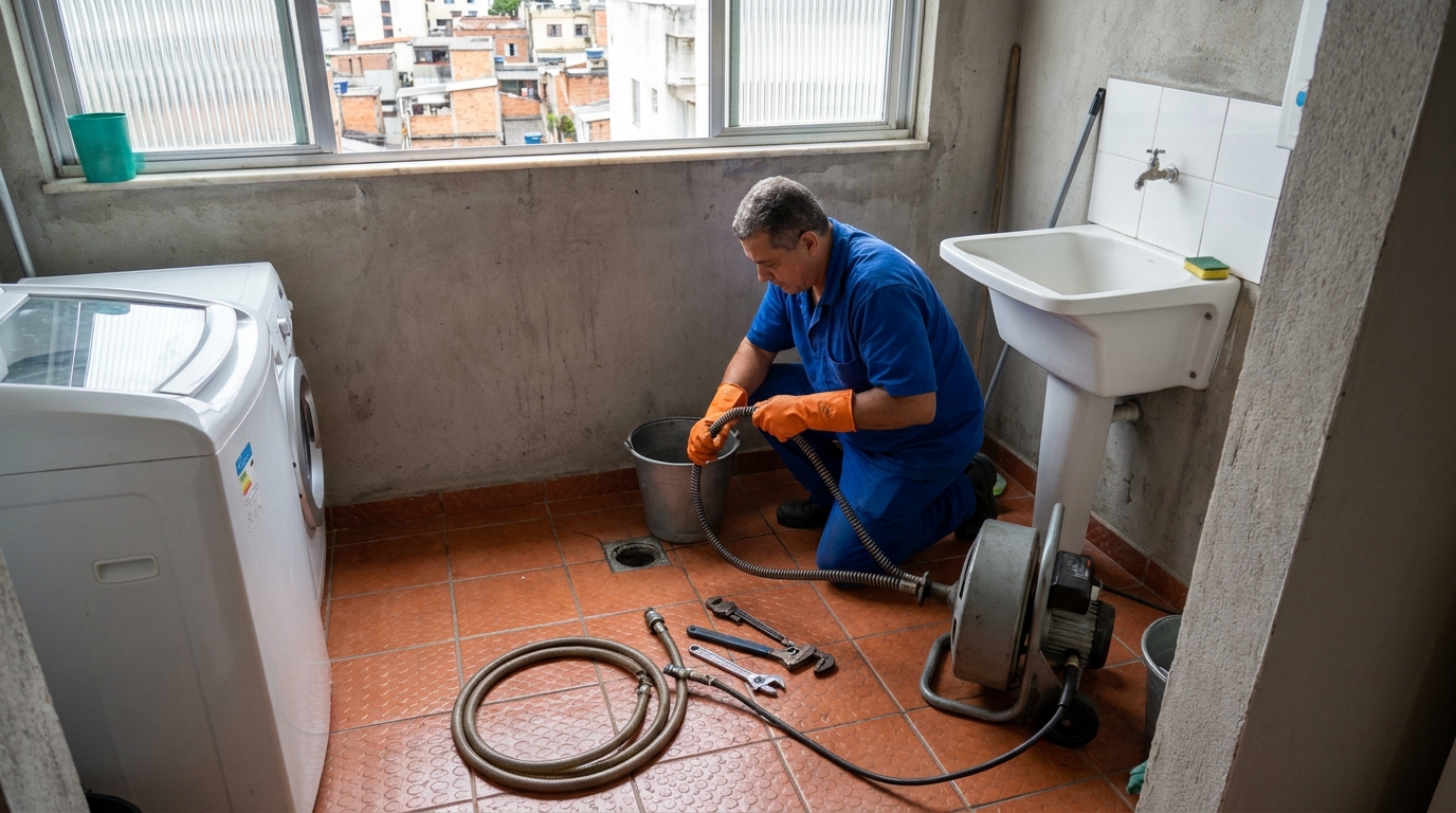Desentupimento de ralo com equipamento em Joinville‑SC